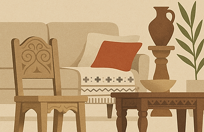 Mobilier sculptat și piese tradiționale pentru un interior cald