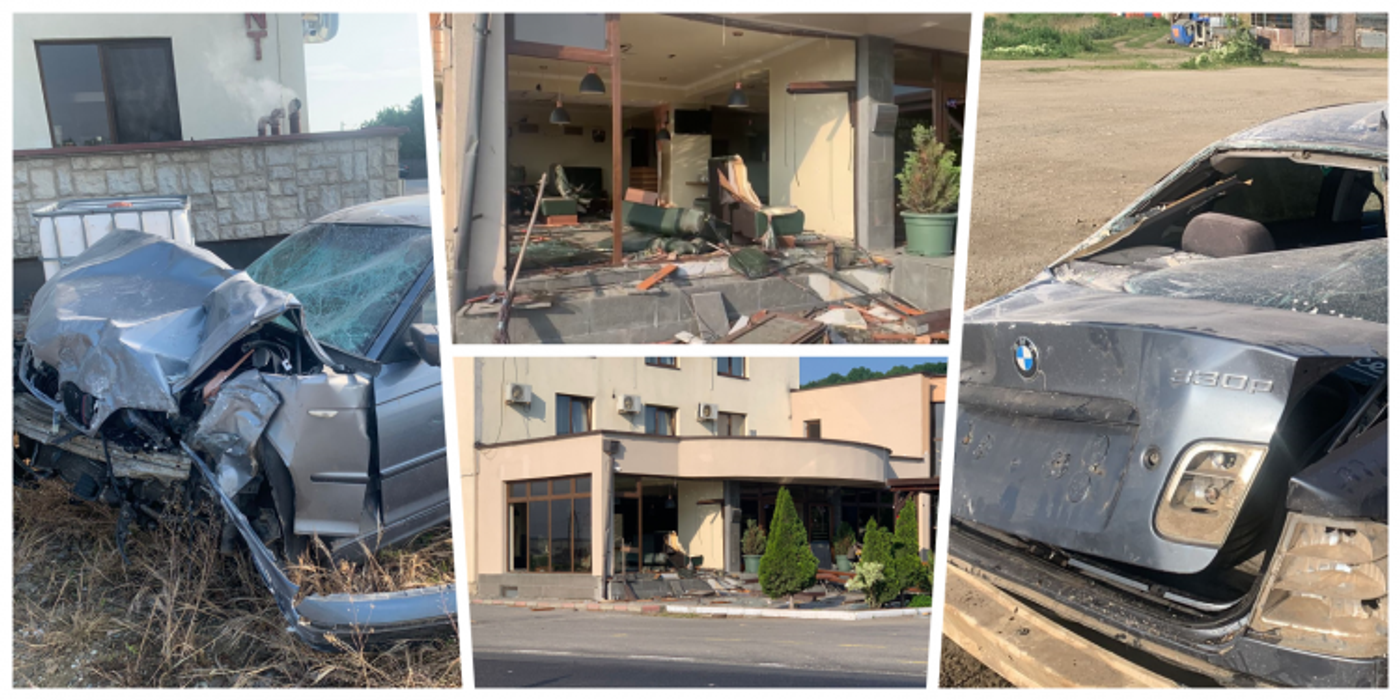 Un BMW a intrat duminică dimineața, în jurul orei 4.00, în restaurantul Han KM 17 din Jucu