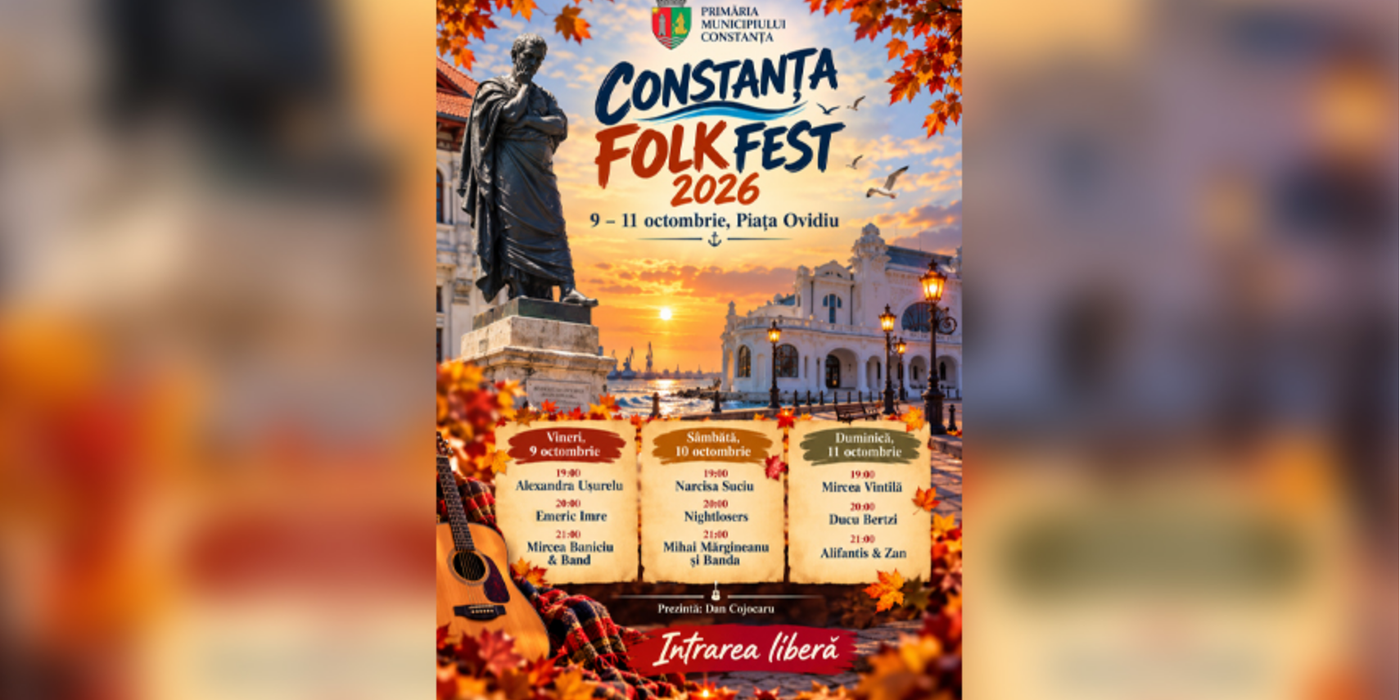 Muzica poeziei se întoarce acasă. Constanța Folk Fest 2026 aduce trei zile de concerte gratuite în Piața Ovidiu
