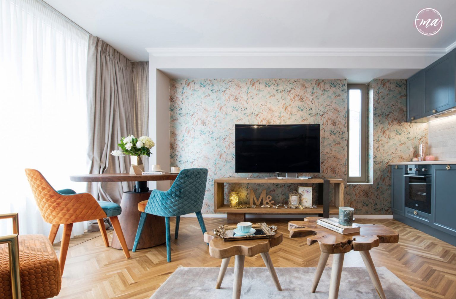 Amenajare apartament 59 mp  Stil eclectic cu influente exotice