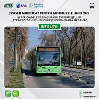 Traseul liniei 205, modificat în weekenduri până pe 12 octombrie, pentru evenimentul „Străzi Deschise”