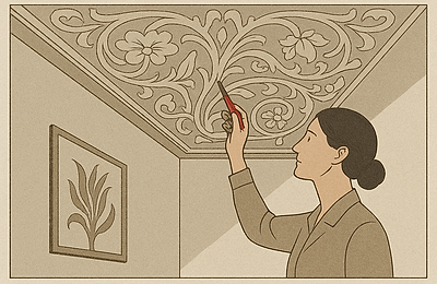 Art Nouveau pe tavan – cum folosești pattern sculptat