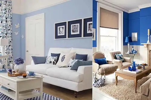 Alb-albastru, un duo de culori pentru un decor de living special
