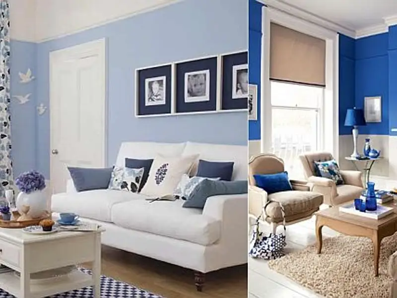 Alb-albastru, un duo de culori pentru un decor de living special