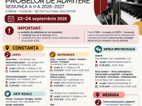 Calendarul probelor de admitere: Sesiunea a II-a (2026–2027) la Centrul Cultural Județean „Teodor T. Burada”