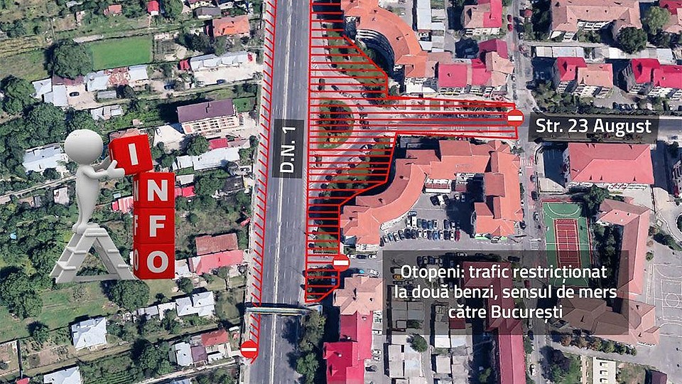 Trafic îngreunat pe DN1 în Otopeni: O bandă spre București a fost închisă pentru construcția metroului M6