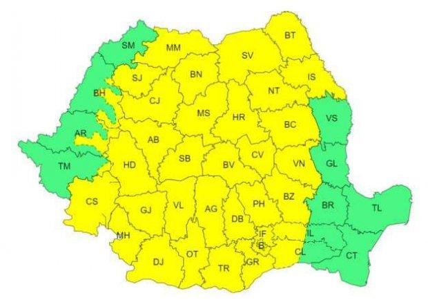 Cod galben de ploi torențiale, vânt și vijelii puternice în mai multe județe ale țării, printre care și Cluj