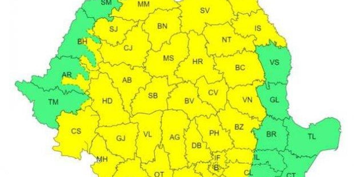 Cod galben de ploi torențiale, vânt și vijelii puternice în mai multe județe ale țării, printre care și Cluj