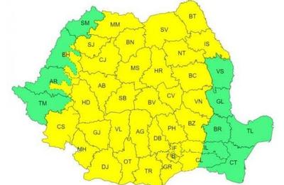 Cod galben de ploi torențiale, vânt și vijelii puternice în mai multe județe ale țării, printre care și Cluj