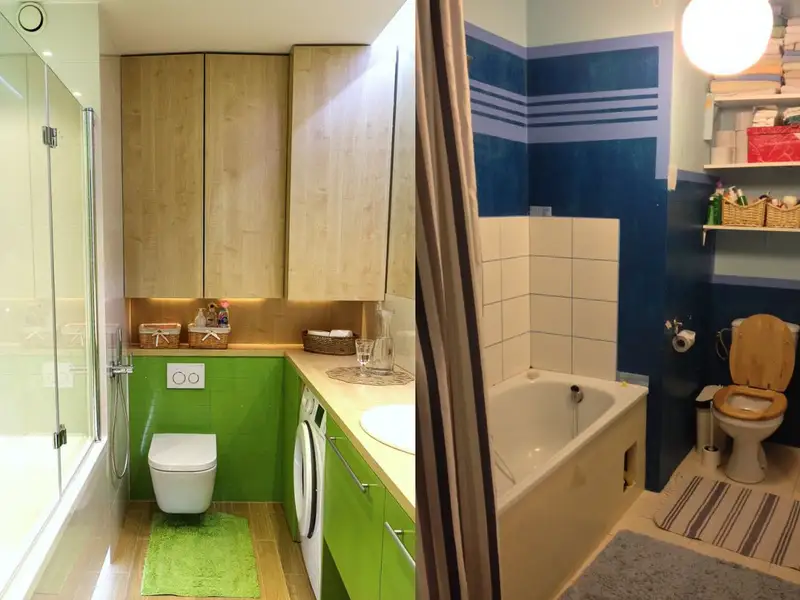 Amenajare de baie moderna cu accente fresh de verde