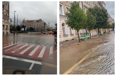 Mai multe străzi din centrul Clujului, inundate după spargerea unei țevi