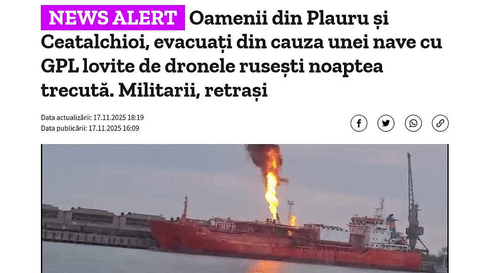 Cum suntem terorizați zi de zi? | Autoritățile au evacuat două sate de pe malul Dunării din cauza unei nave cu GPL care ardea pe brațul Chilia. Ucrainenii au transmis că „isteria cu vaporul nu există“ PAH: Ori ucrainenii sunt inconștienți, ori noi exagerăm fără măsură!