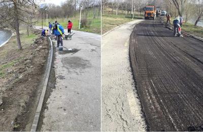 Se continuă lucrările de reparații la aleile din Parcul Tineretului în zona Pod-Cuțitul de Argint