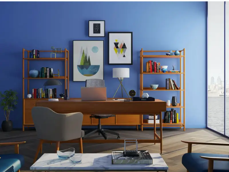 Amenajarea biroului din sufragerie în stil modernist-minimalist