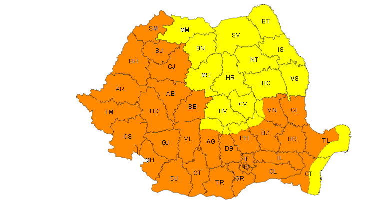 Atenție! Cod portocaliu de caniculă în mai multe județe din zona de Nord-Vest și din Sudul României