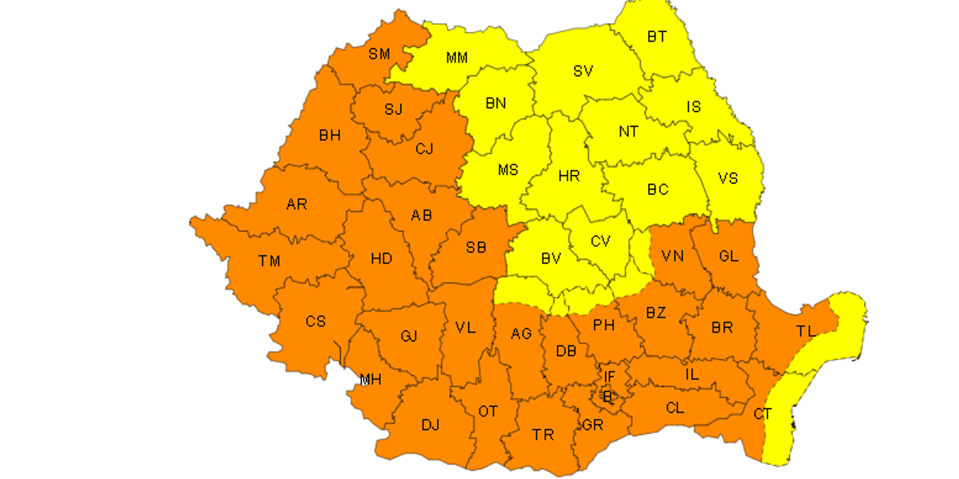 Atenție! Cod portocaliu de caniculă în mai multe județe din zona de Nord-Vest și din Sudul României
