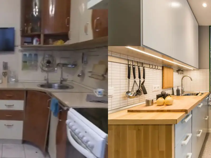 Inainte si dupa transformare completa pentru o bucatarie