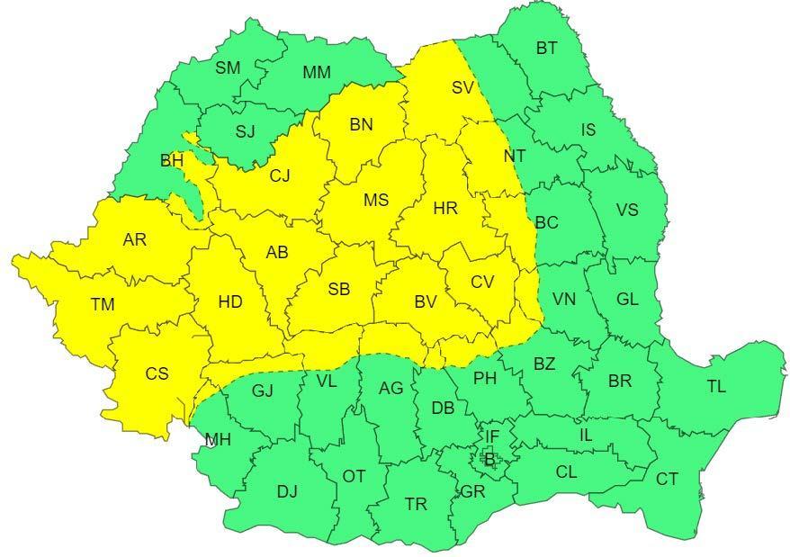 Atenție! Cod galben de ploi și vijelii pentru județul Cluj