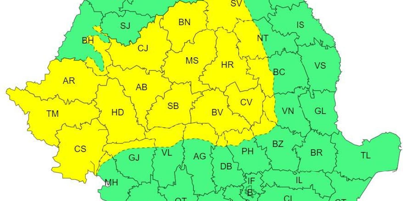 Atenție! Cod galben de ploi și vijelii pentru județul Cluj