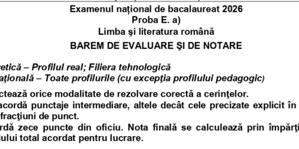 Baremele la Limba română, simulare Bac 2026, publicate de Ministerul Educației. Răspunsurile pentru profilurile real, uman și tehnologic