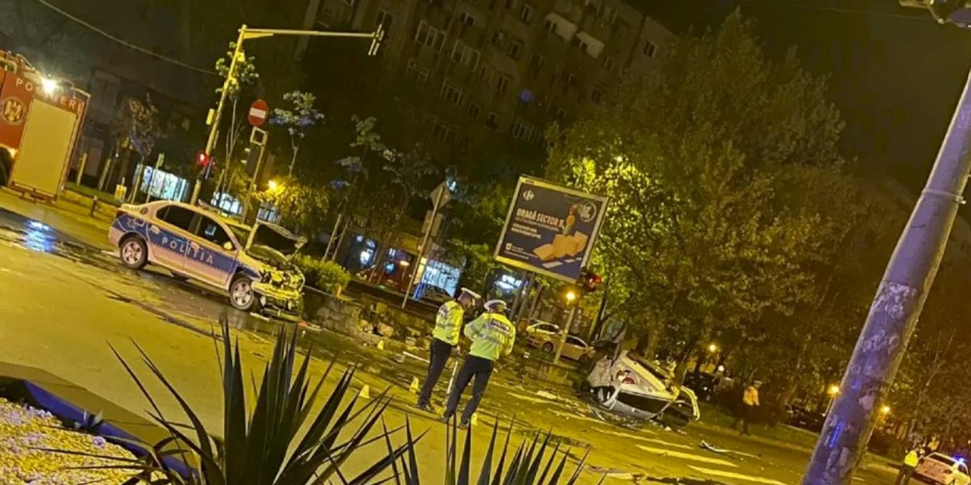 Accident grav, între o autospecială de poliție și o altă mașină, noaptea trecută în Capitală