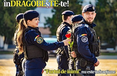 „Furtul de inimi nu este infracțiune” – mesajul cu care Jandarmeria defilează de Dragobete prin București, aducând valuri de iubire alături de alte instituții publice.
