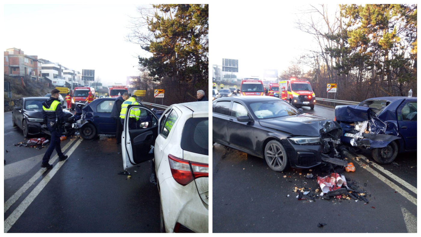 Accident în Feleacu în care au fost implicate 3 mașini! O minoră transportată la spital, în total sunt cinci victime
