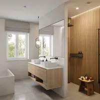 Combinații de culori și materiale pentru o baie modernă