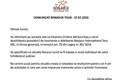 Agenţia de turism Bonjour Tour şi-a cerut insolvenţa, după doar patru ani de activitate / Situaţia fiecărui turist va fi tratată în mod individual de către lichidatorul judiciar