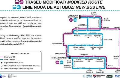 Noutăți pe traseele STB: Autobuzele 482 circulă pe noua linie din Bragadiru, iar linia 481 are traseu modificat