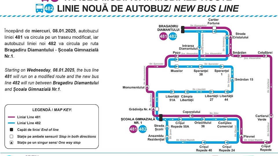 Noutăți pe traseele STB: Autobuzele 482 circulă pe noua linie din Bragadiru, iar linia 481 are traseu modificat
