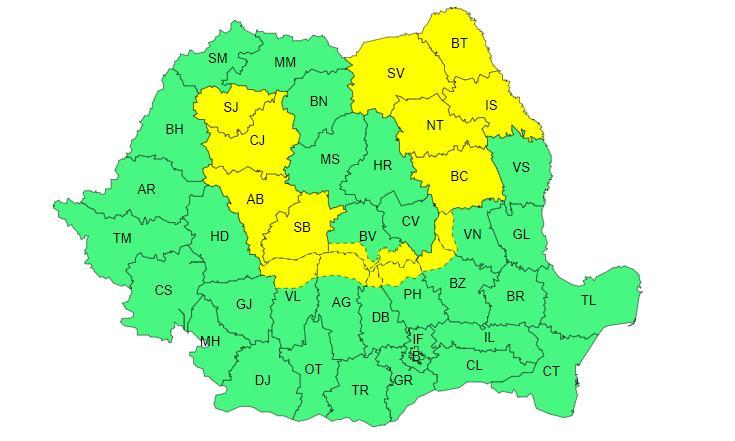 Cod galben de vreme rea în județul Cluj, emis de către meteorologii ANM