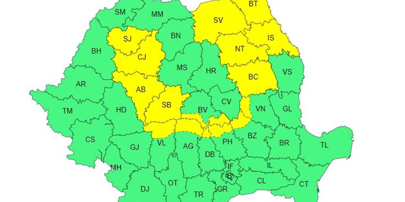 Cod galben de vreme rea în județul Cluj, emis de către meteorologii ANM