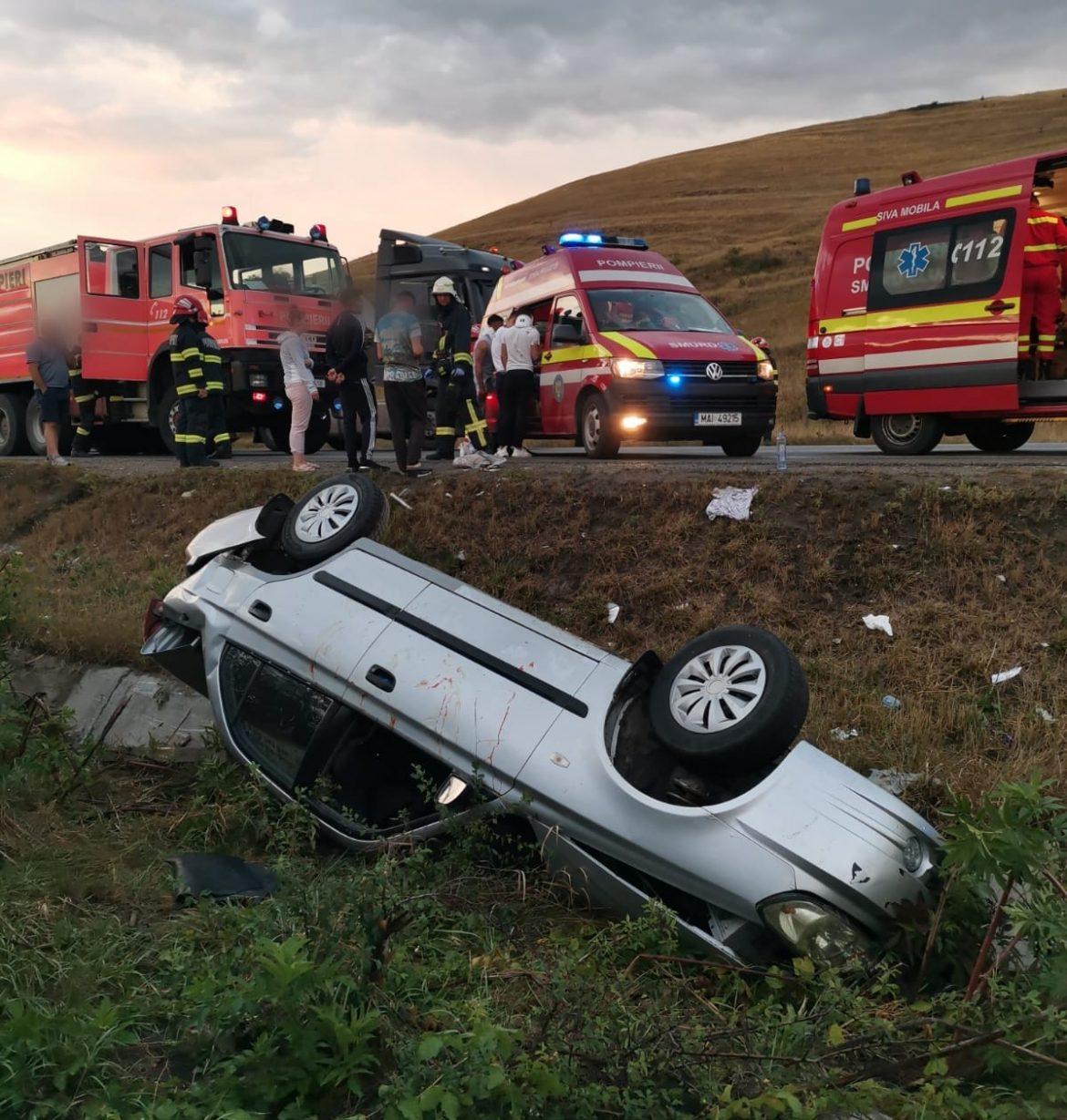 O mașină s-a răsturnat miercuri seara pe centura Vâlcele- Apahida