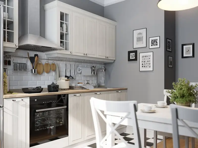 Bucatarie de 8 mp amenajata in stil nordic