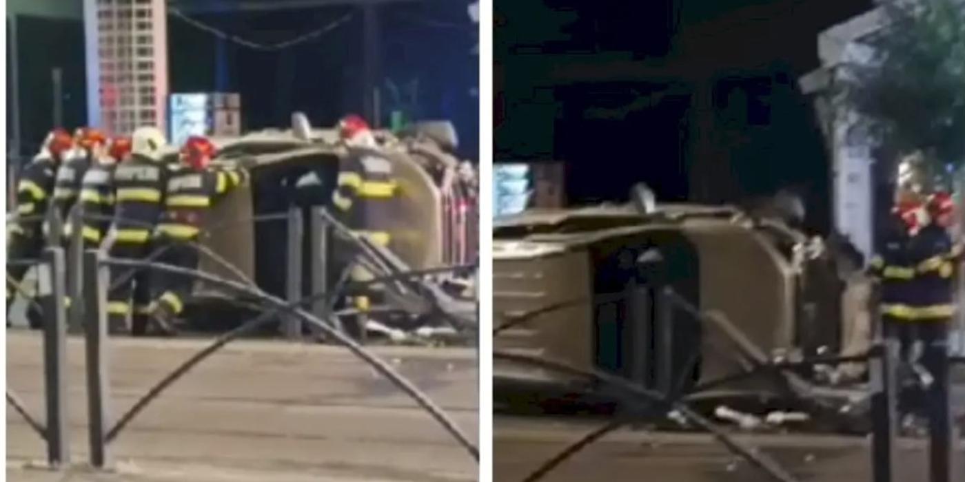 O mașină s-a răsturnat noaptea trecută pe Bulevardul Iuliu Maniu din București, din cauza vitezei