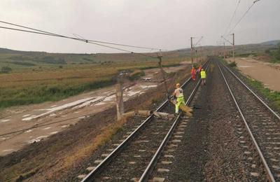 Stâlp prăbuşit pe calea ferată, în judeţul Braşov, un tren de călători fiind staţionat / Se lucrează pentru îndepărtare