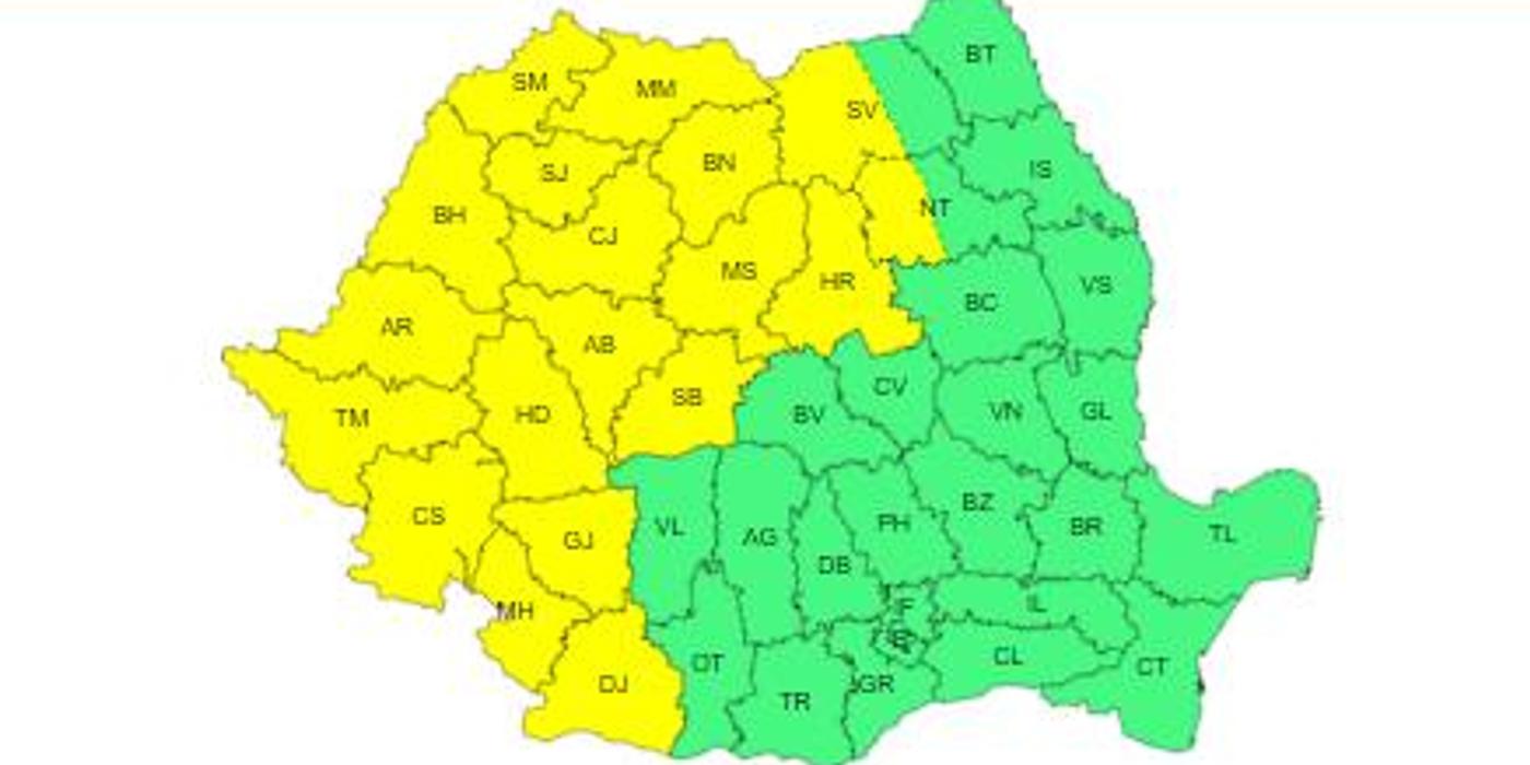 Atenție! Cod galben de instabilitate atmosferică accentuată pentru județul Cluj