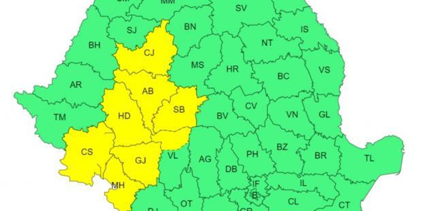 Cod galben de ploi torențiale în 29 de județe ale țării, inclusiv județul Cluj