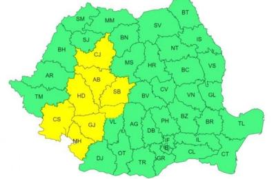 Cod galben de ploi torențiale în 29 de județe ale țării, inclusiv județul Cluj