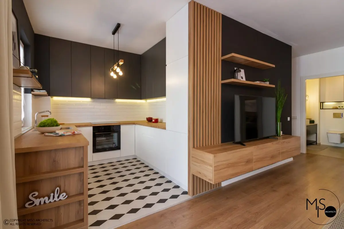 Renovare si amenajare apartament de doua camere din Bucuresti, 49 m2 in stil modern industrial