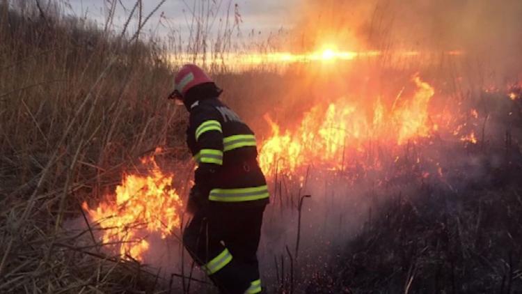 Un incendiu puternic a izbucnit aseară în Someșeni, în zona de stufăriș