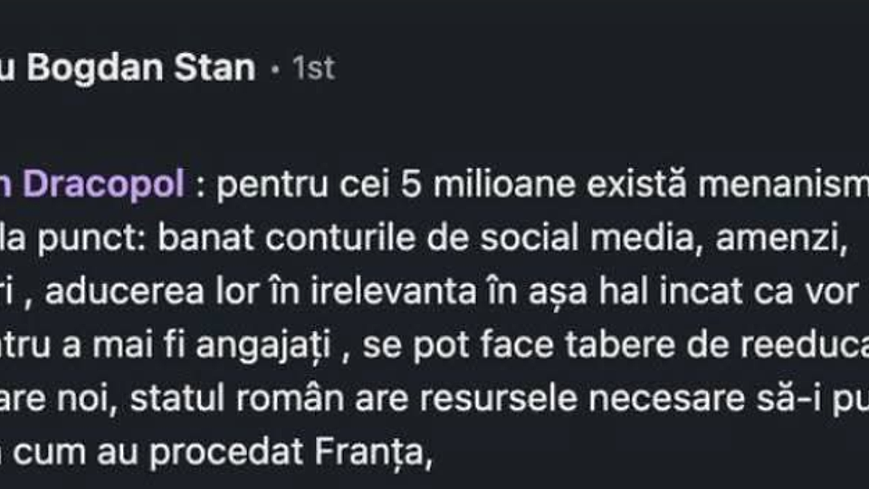 Jurnalistul Alexandru Bogdan Stan vrea tabere de reeducare pentru cei 5,3 milioane de români care l-au votat pe Simion: Trebuie aduși în irelevanță până vor susține LGBT