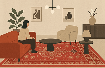 Covor statement în pattern oriental – centrul unui living maximalist