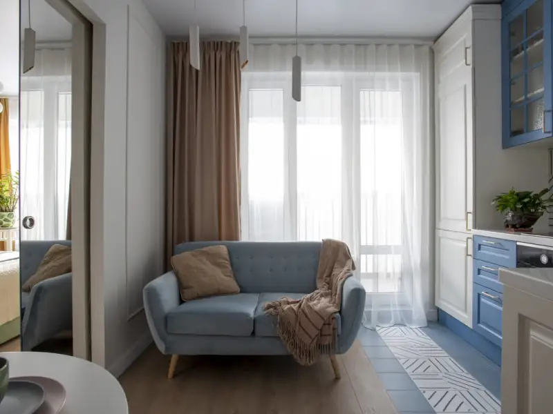 Eleganta si confort in doar 39 mp Amenajare cu accente de albastru