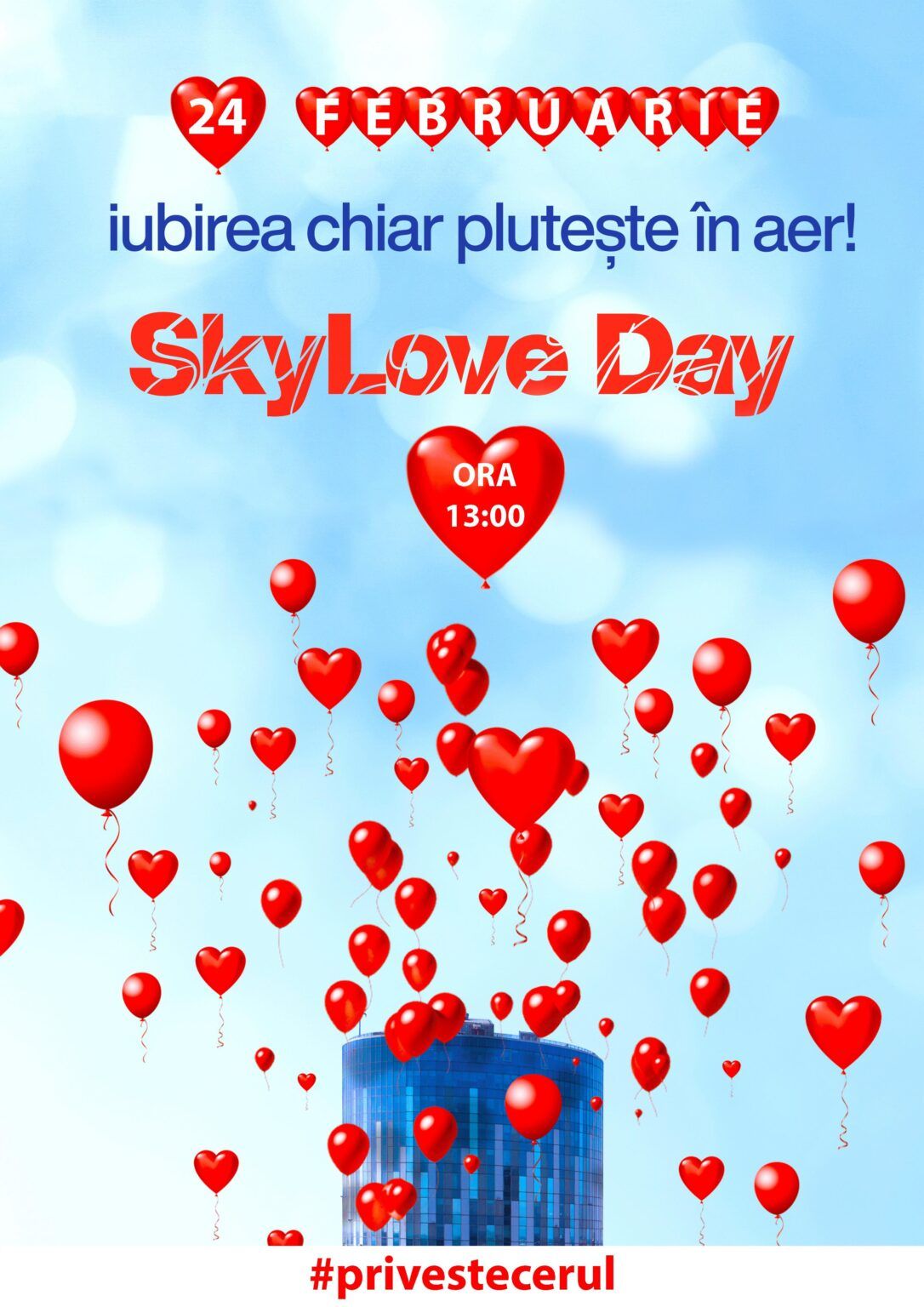 SkyTower celebrează ziua iubirii pe 24 februarie cu lansarea a 1.000 de baloane roșii, biodegradabile. Sărbătoarea iubirii SkyLove Day ajunge la a 5 a ediție!