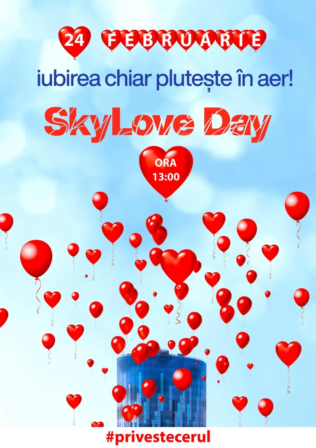 SkyTower celebrează ziua iubirii pe 24 februarie cu lansarea a 1.000 de baloane roșii, biodegradabile. Sărbătoarea iubirii SkyLove Day ajunge la a 5 a ediție!