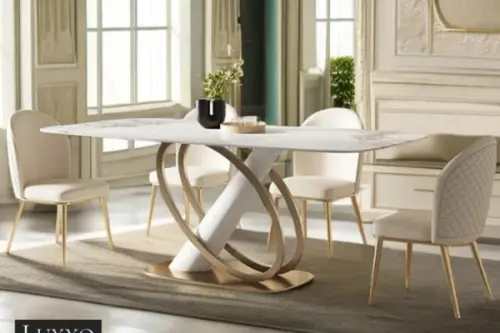 Alege Luxxo pentru design de interior în stil glam: vezi seturile hot de dining cu masă și scaune