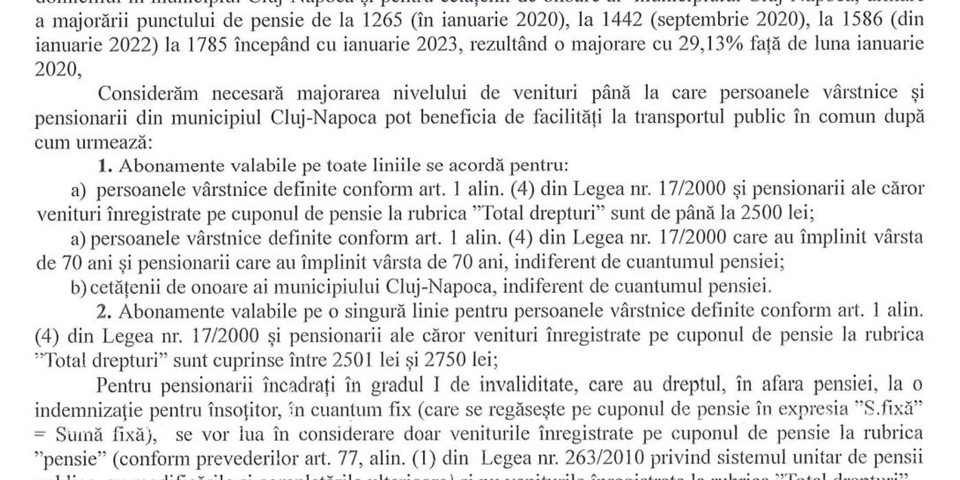 Pensionarii din Cluj beneficiază de gratuități la transportul public aliniate creșterii punctului de pensie