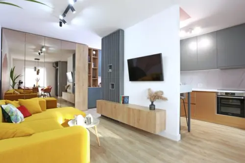 Amenajare moderna in culori vibrante intr-un apartament de 2 camere si 54 mp